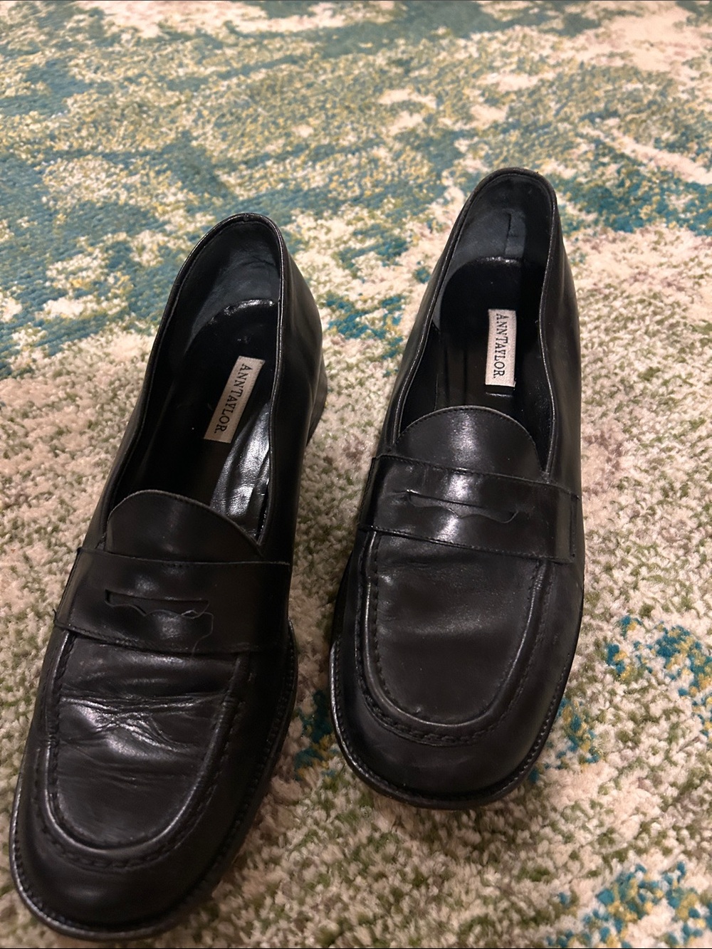 Ann Taylor Black Leather Penny Loafers for Women
